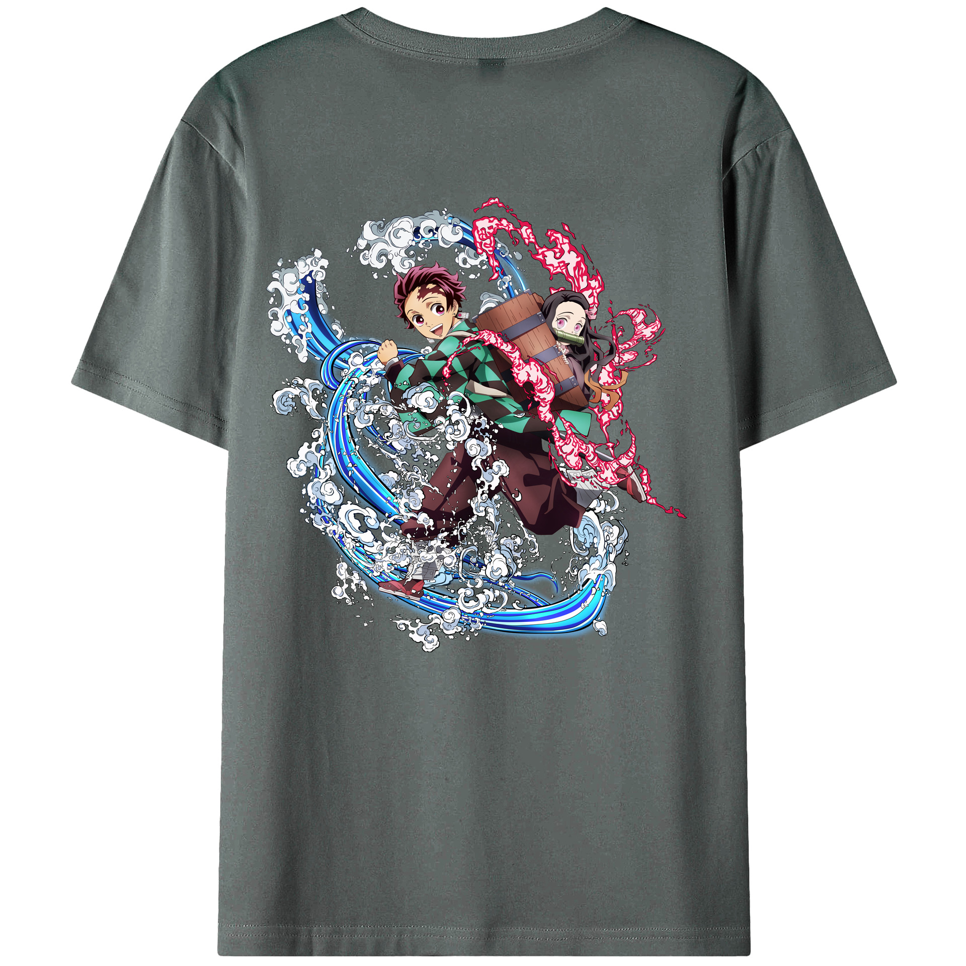 （画像用） 鬼滅の刃（きめつのやいば）竈門 禰󠄀豆子／かまど ねずこ Kamado Nezuko 綿100％ メンズ半袖Tシャツ（バックプリント） 通気性